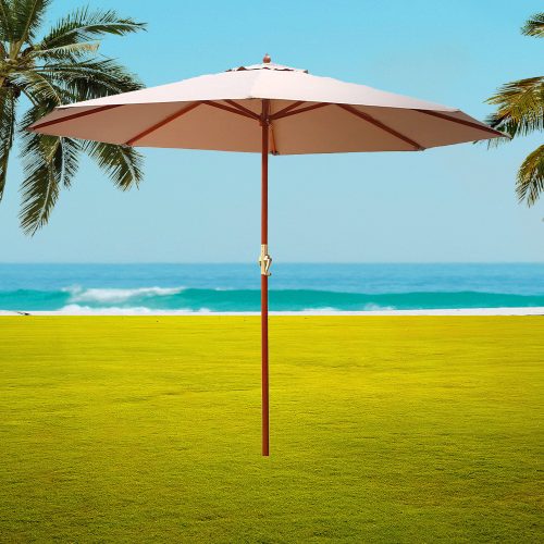 Outdoor Umbrella 3M Pole Cantilever Stand Garden Umbrellas Patio – Beige, Without Base