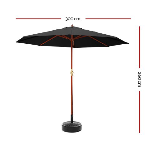 Outdoor Umbrella 3M Pole Cantilever Stand Garden Umbrellas Patio – Black, With base