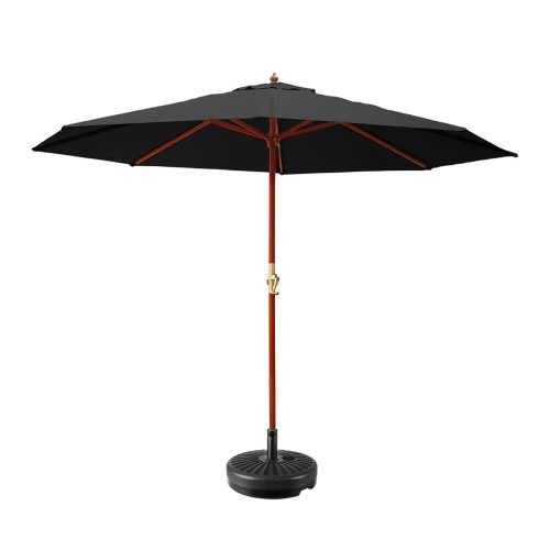 Outdoor Umbrella 3M Pole Cantilever Stand Garden Umbrellas Patio – Black, With base