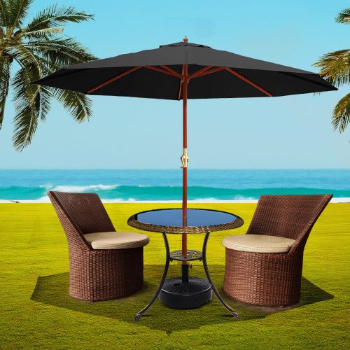 Outdoor Umbrella 3M Pole Cantilever Stand Garden Umbrellas Patio – Black, With base