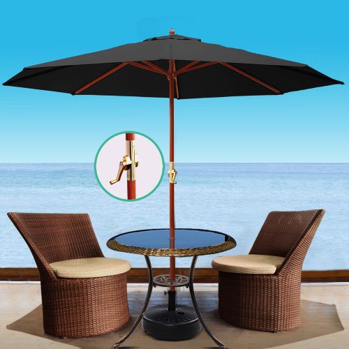 Outdoor Umbrella 3M Pole Cantilever Stand Garden Umbrellas Patio – Black, With base