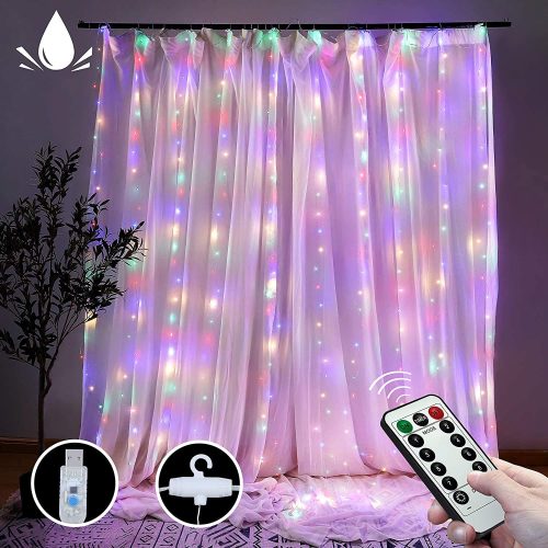 300 LEDs Window Curtain Fairy Lights 8 Modes and Remote Control for Bedroom (300 x 300cm) – MULTICOLOUR