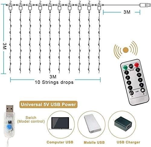 300 LEDs Window Curtain Fairy Lights 8 Modes and Remote Control for Bedroom (300 x 300cm) – MULTICOLOUR