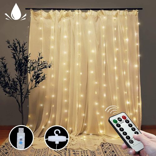 300 LEDs Window Curtain Fairy Lights 8 Modes and Remote Control for Bedroom (300 x 300cm) – Warm White