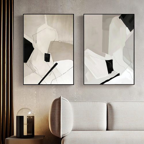 Modern Abstract 2 Sets Black Frame Canvas Wall Art – 40×60 cm