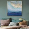 Abstract gold blue square size Gold Frame Canvas Wall Art – 70×70 cm