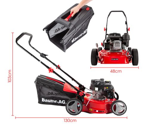 Lawn Mower 139CC 17 Petrol Push Lawnmower 4-Stroke Engine Catch. – Red