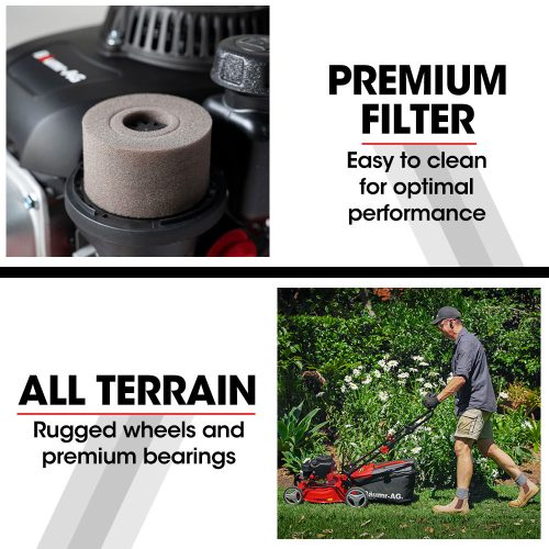 Lawn Mower 139CC 17 Petrol Push Lawnmower 4-Stroke Engine Catch. – Red