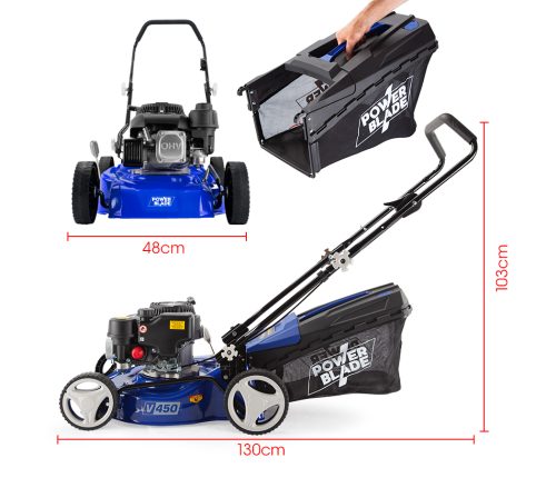 Lawn Mower 139CC 17 Petrol Push Lawnmower 4-Stroke Engine Catch. – Blue