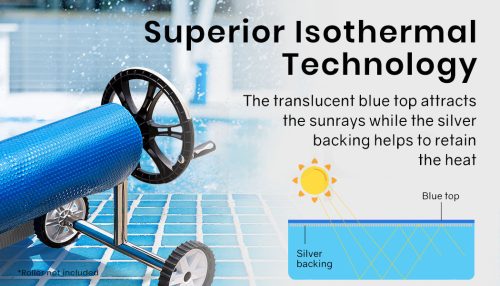 Pool Cover 500 Micron Solar Blanket Swimming Thermal – 11×5 m, Blue and Silver