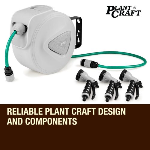 PLANTCRAFT Retractable Garden Water Hose Reel Storage Spray Gun Rewind