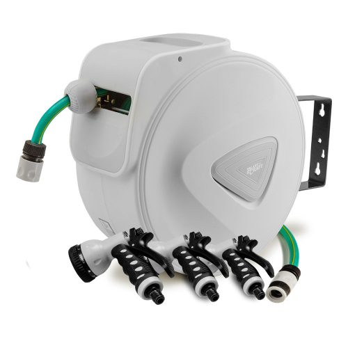PLANTCRAFT Retractable Garden Water Hose Reel Storage Spray Gun Rewind – 20 M