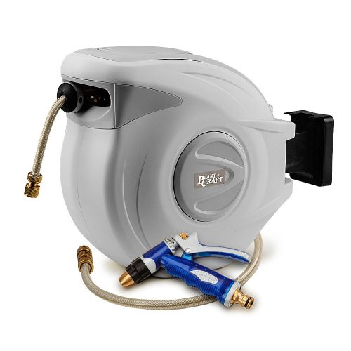 PLANTCRAFT Retractable Garden Water Hose Reel Storage Spray Gun Rewind – 30 M
