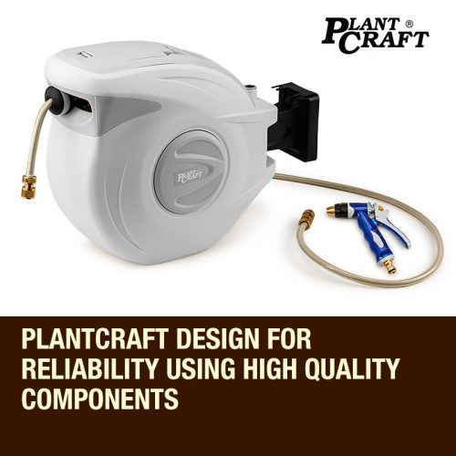 PLANTCRAFT Retractable Garden Water Hose Reel Storage Spray Gun Rewind – 30 M