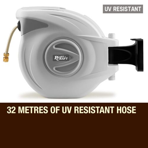PLANTCRAFT Retractable Garden Water Hose Reel Storage Spray Gun Rewind – 30 M