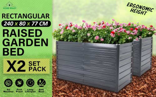 Home Ready Grey 2-in-1 Raised Garden Bed Galvanised Steel Planter