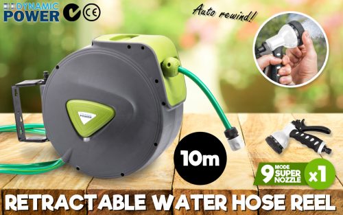 Dynamic Power Garden Water Hose Retractable Rewind Reel Wall Mounted – 10M