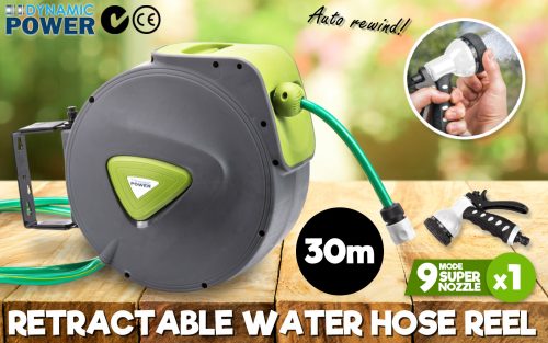 Dynamic Power Garden Water Hose Retractable Rewind Reel Wall Mounted – 30M