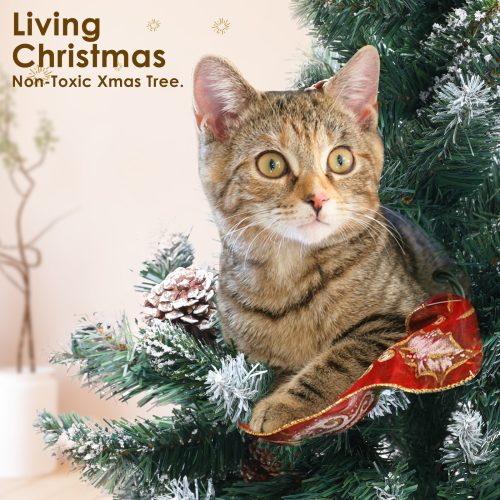 Home Ready 210cm 1290 tips Green Snowy Christmas Tree Xmas – 5ft, Pine Cones + Bauble Balls