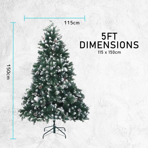 Home Ready 210cm 1290 tips Green Snowy Christmas Tree Xmas – 5ft, Pine Cones + Bauble Balls