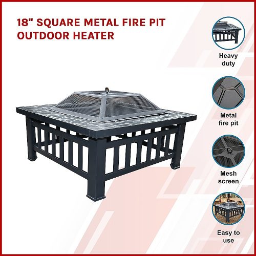 18″ Square Metal Fire Pit Outdoor Heater