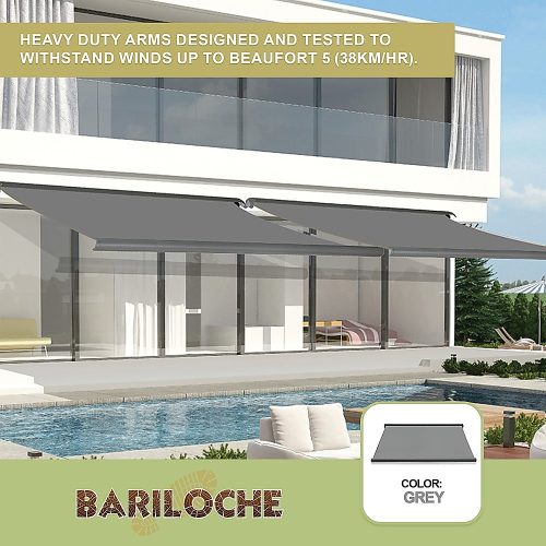 Retractable Folding Arm Awning Heavy Duty Full Cassette Motorised – 5 x 3 M, Grey