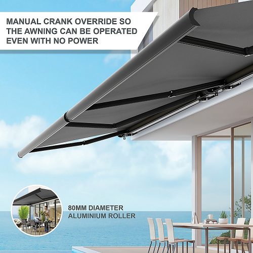 Retractable Folding Arm Awning Heavy Duty Full Cassette Motorised – 5 x 3 M, Grey