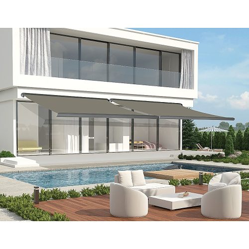 Retractable Folding Arm Awning Heavy Duty Full Cassette Motorised – 5 x 3 M, Grey