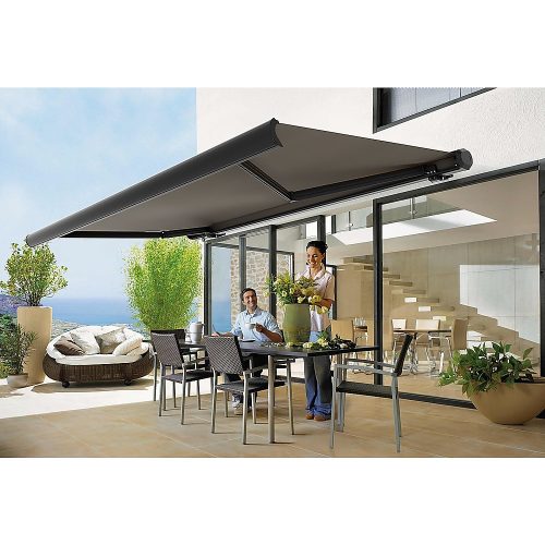 Retractable Folding Arm Awning Heavy Duty Full Cassette Motorised – 5 x 3 M, Grey