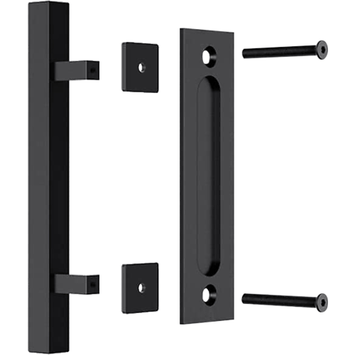 12″ Square Pull and Flush Door Handle Set Barn Door Hardware – Black
