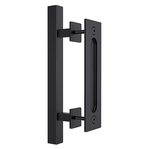 12″ Square Pull and Flush Door Handle Set Barn Door Hardware – Black