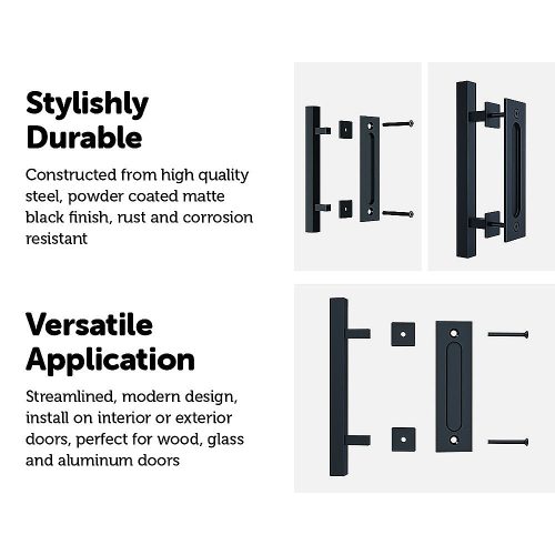 12″ Square Pull and Flush Door Handle Set Barn Door Hardware – Black