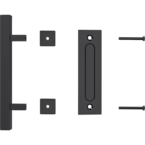 12″ Square Pull and Flush Door Handle Set Barn Door Hardware – Black
