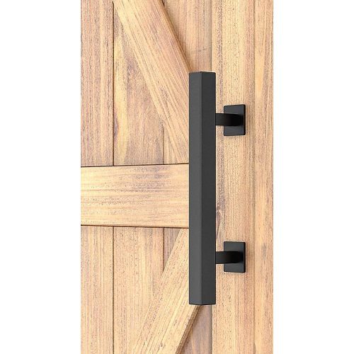 12″ Square Pull and Flush Door Handle Set Barn Door Hardware – Black
