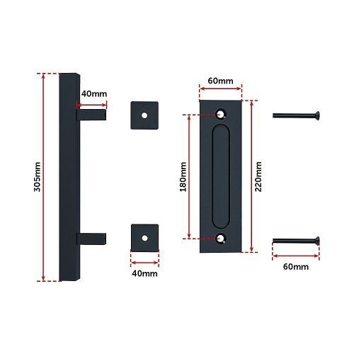 12″ Square Pull and Flush Door Handle Set Barn Door Hardware – Black