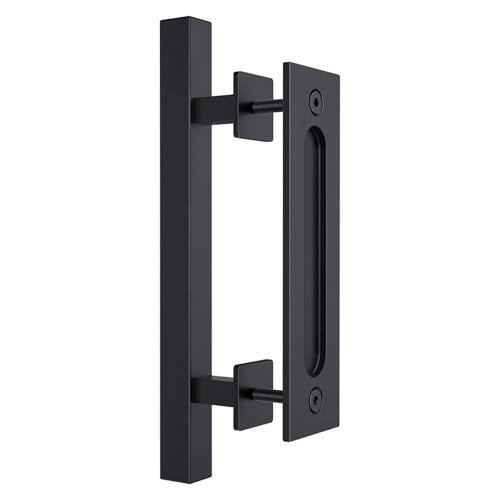 12″ Square Pull and Flush Door Handle Set Barn Door Hardware – Black