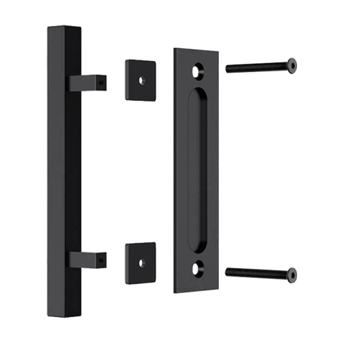 12″ Square Pull and Flush Door Handle Set Barn Door Hardware – Black