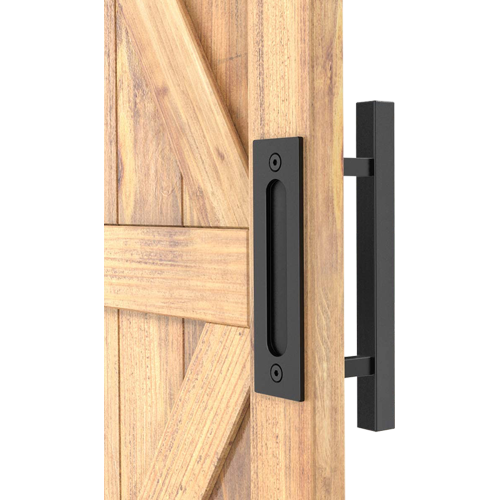 12″ Square Pull and Flush Door Handle Set Barn Door Hardware – Black