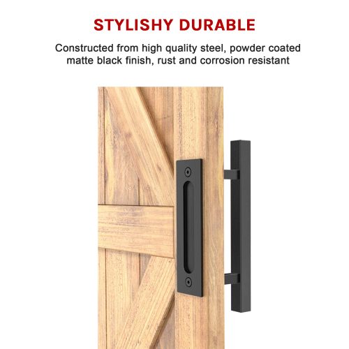 12″ Square Pull and Flush Door Handle Set Barn Door Hardware – Black