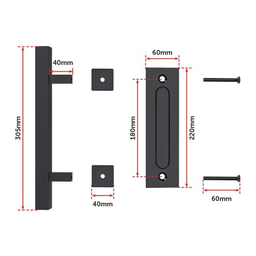 12″ Square Pull and Flush Door Handle Set Barn Door Hardware – Black