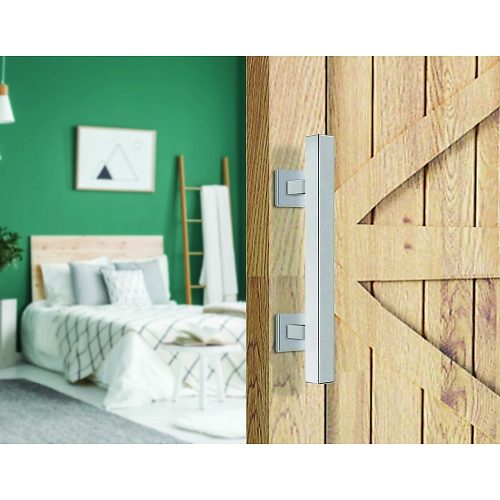 12″ Square Pull and Flush Door Handle Set Barn Door Hardware – Chrome