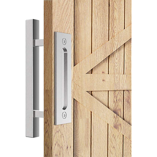 12″ Square Pull and Flush Door Handle Set Barn Door Hardware – Chrome
