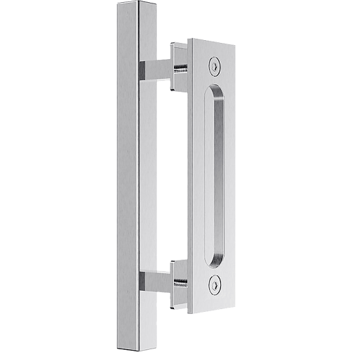 12″ Square Pull and Flush Door Handle Set Barn Door Hardware – Chrome