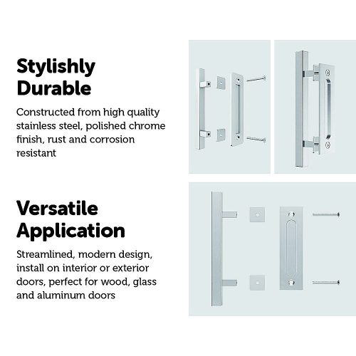 12″ Square Pull and Flush Door Handle Set Barn Door Hardware – Chrome