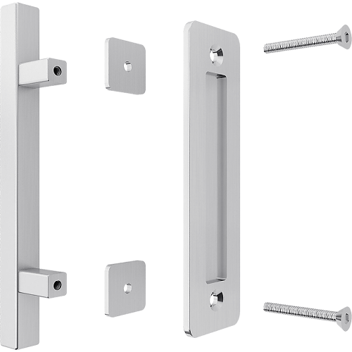 12″ Square Pull and Flush Door Handle Set Barn Door Hardware – Chrome
