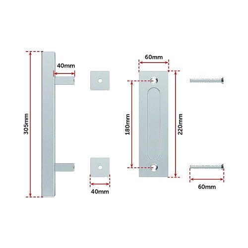 12″ Square Pull and Flush Door Handle Set Barn Door Hardware – Chrome