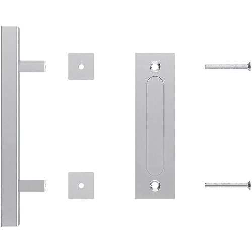 12″ Square Pull and Flush Door Handle Set Barn Door Hardware – Chrome