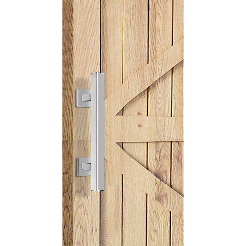 12″ Square Pull and Flush Door Handle Set Barn Door Hardware – Chrome