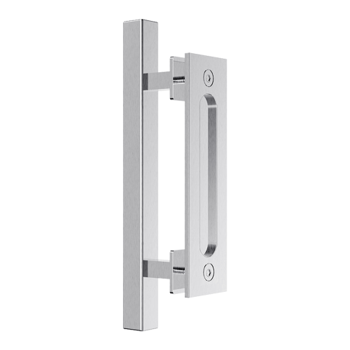 12″ Square Pull and Flush Door Handle Set Barn Door Hardware – Chrome