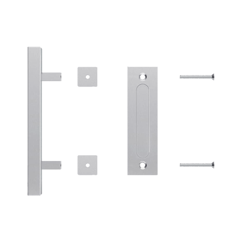 12″ Square Pull and Flush Door Handle Set Barn Door Hardware – Chrome